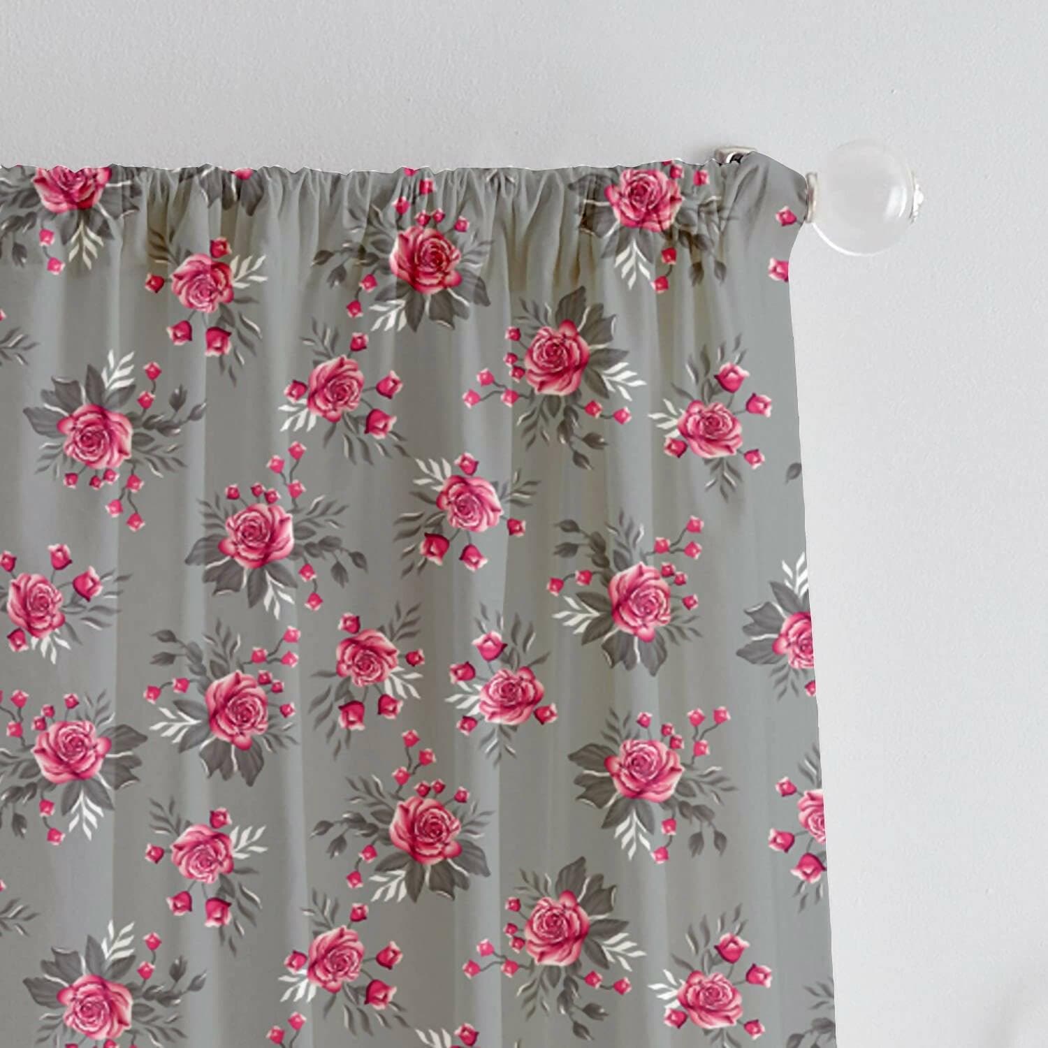 Lushomes curtains 8 feet long set of 2, door curtains 8 ft, door curtain, curtains for bedroom, Semi sheer curtains, rod pocket curtains (Pack of 2, 57x96 Inch, Grey Flowers) - HalfPe