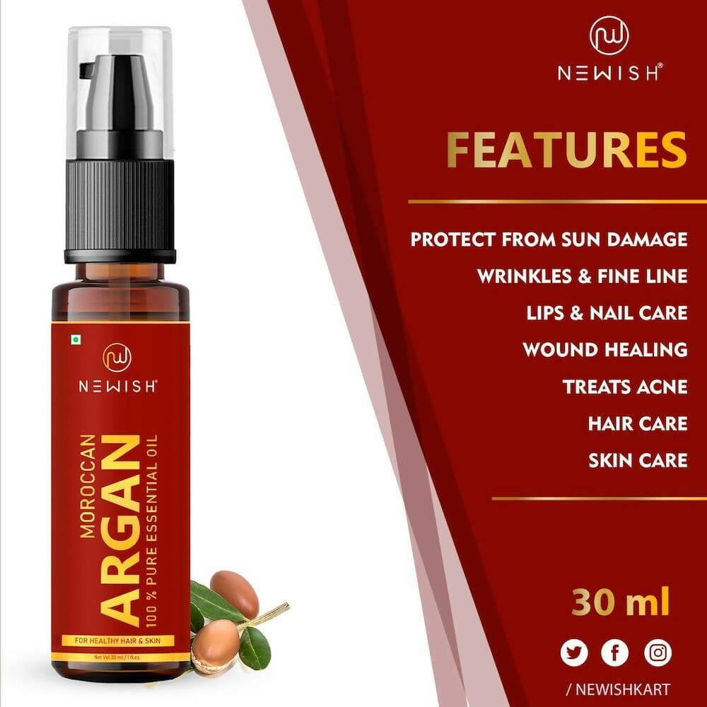 Newish 100% Pure & Natural Moroccan Argan Oil , for Dry and Coarse Hair & Skin care (30 ML) - HalfPe