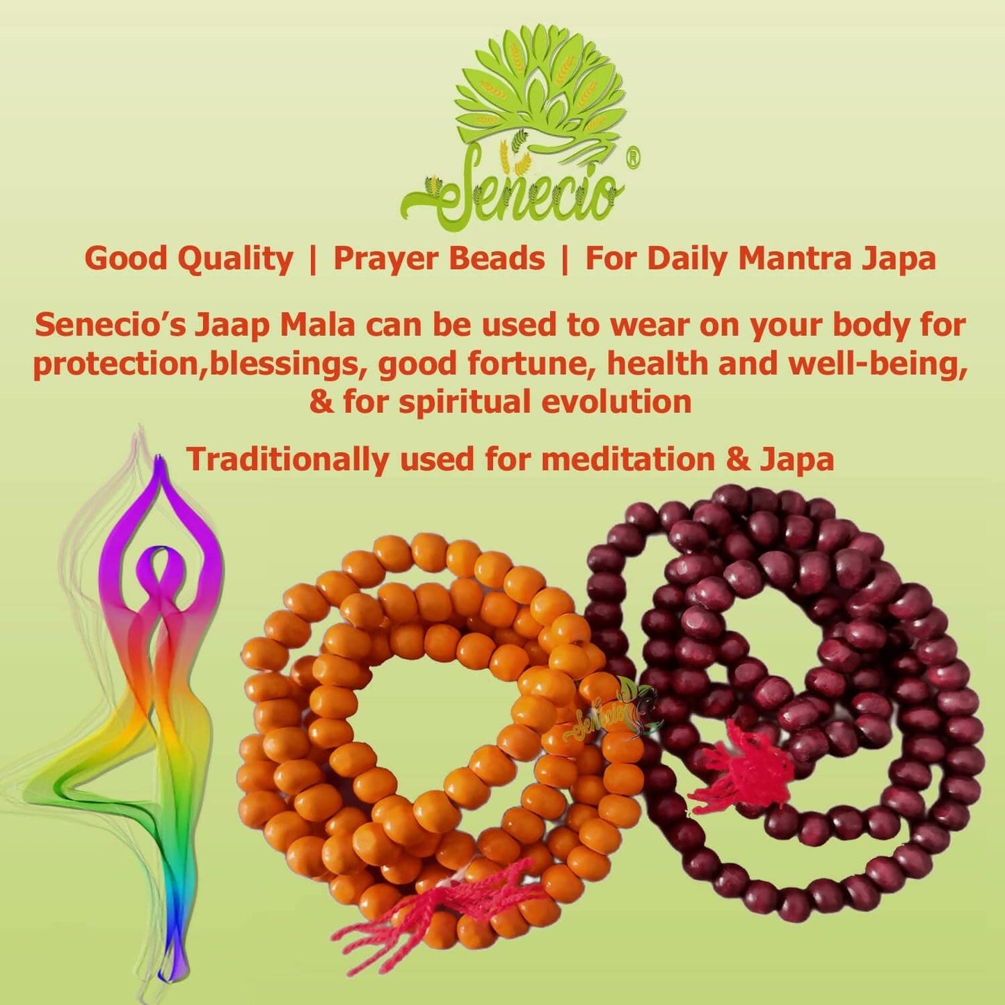 SENECIO Orange & Deep Brown Tulsi Jaap Mala Wearable Wooden Handmade 108 Beads Rosary Garland(2Pack) - HalfPe