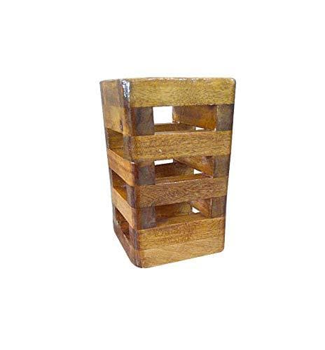 Teak wood hand crafted multi purpose wooden holder - HalfPe