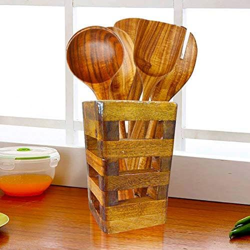 Teak wood hand crafted multi purpose wooden holder - HalfPe