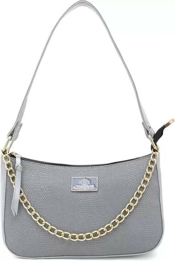 SAGIRON Women Girls Quilted Sling Bag with Gold Chain (Grey) - HalfPe