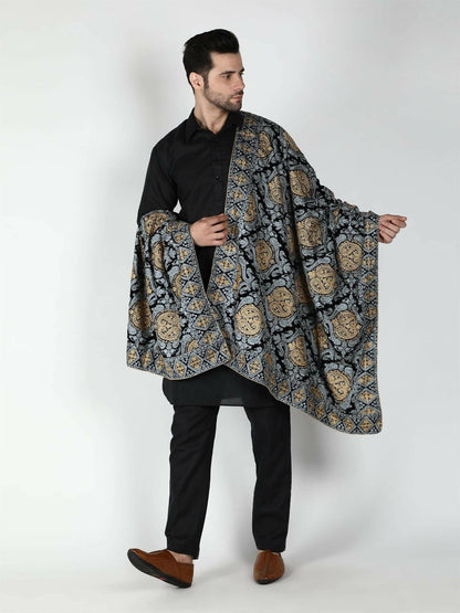 Moda Chales Men's Velvet Shawl (Black, Silver, Gold) - HalfPe