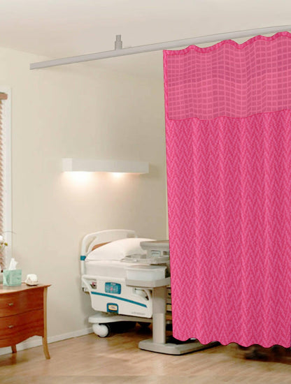 Hospital Partition Curtains, Clinic Curtains Size 4 FT W x 7 ft H, Channel Curtains with Net Fabric, 100% polyester 8 Rustfree Metal Eyelets 8 Plastic Hook, Pink Zig Zag Design, (4x7 FT) - HalfPe