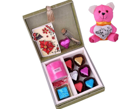 MANTOUSS Valentines Day Chocolate Gift Hamper for Boy Friend/Girl Friend+ Cute Teddy Bear + Valentines Day Greeting Card + Love Message Bottle+ Scented Candle - HalfPe