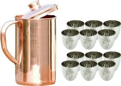 SHINI LIFESTYLE Pure Copper Jug Set and Premium quality steel Glass set - HalfPe