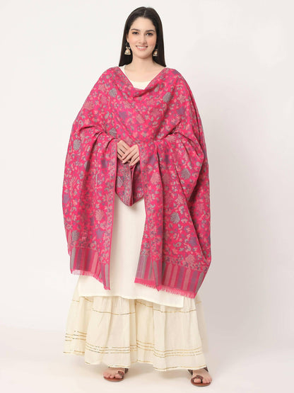 Magenta Fine Wool Kani Multiweave Shawl for women - HalfPe