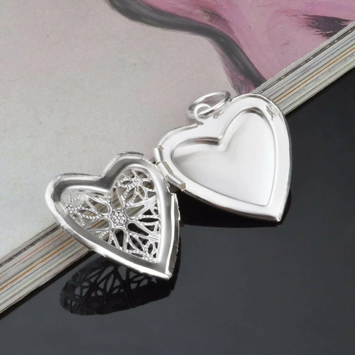 SENECIO Alloy Sterling Silver Plated Hollow Heart Pendant Necklace For Women - HalfPe