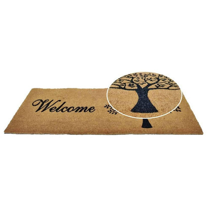 Mats Avenue Coir Door Mat Tree Welcome Hand Printed Natural Extra Large for Main Door Entrance 40x120 CM - HalfPe