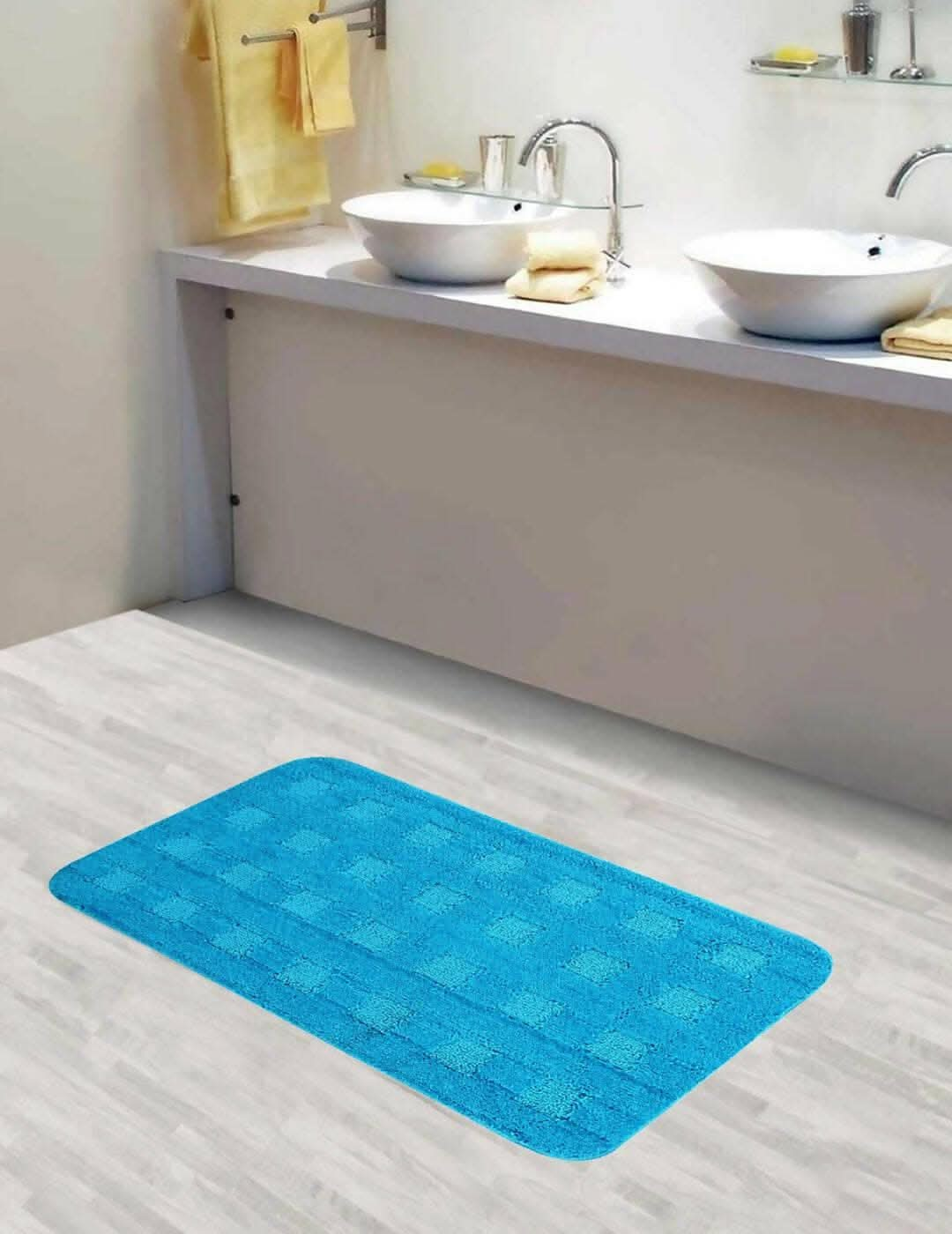 Lushomes Bathroom Mat, 1200 GSM Floor Mat with High Pile Microfiber, mat for bathroom floor with Anti Skid Latex Backing, floor mats for home, non slip (19 x 30 Inch, Single Pc, Navy Blue) - HalfPe