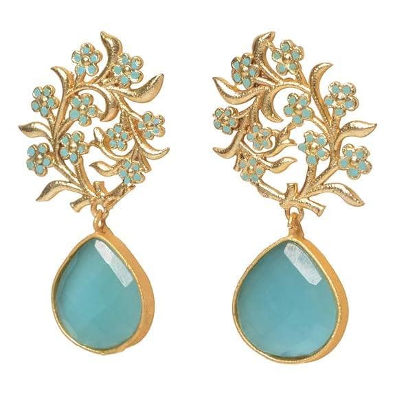 Traditional meenakari blue enameled earrings - halfpeapp