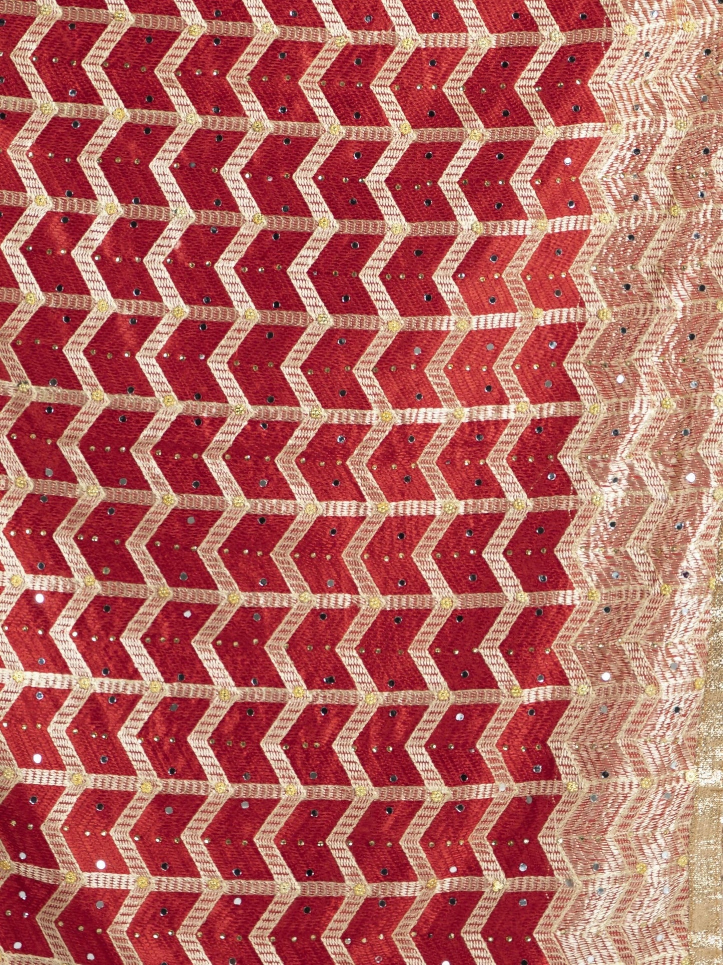 Red Phulkari dupatta with Heavy Lace (Multicolour designs) - HalfPe