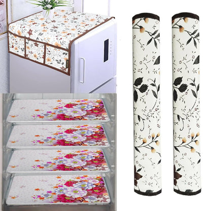 WISHLAND 1 Pc Fridge Cover for Top with 6 Pockets + 1 Handle Cover + 3 Fridge Mats( Fridge Cover Combo Set of 5 Pcs) - HalfPe