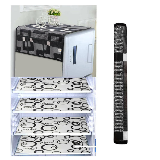 WISHLAND 1 Pc Fridge Cover for Top with 6 Pockets + 1 Handle Cover + 4 Fridge Mats( Fridge Cover Combo Set of 6 Pcs) - HalfPe