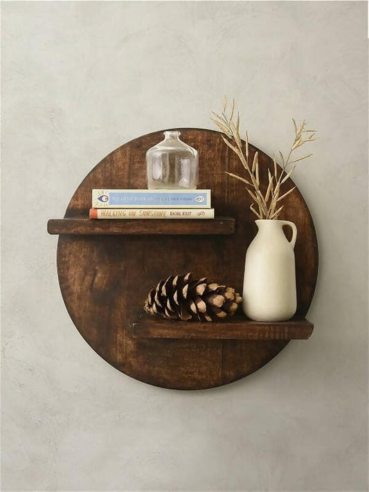 Green Girgit Wooden Round Wall Shelf - HalfPe