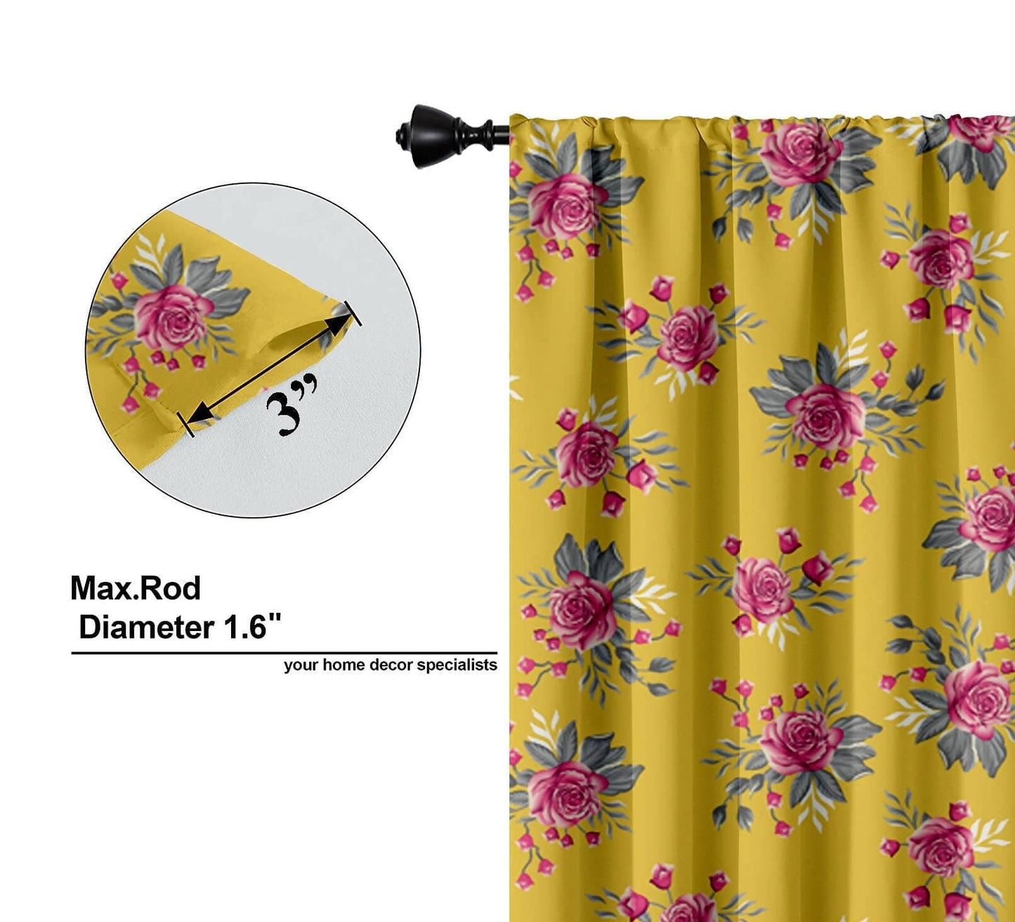 Lushomes curtains 8 feet long set of 2, door curtains 8 ft, door curtain, curtains for bedroom, Semi sheer curtains, rod pocket curtains (Pack of 2, 57x96 Inch, Yellow Flowers) - HalfPe