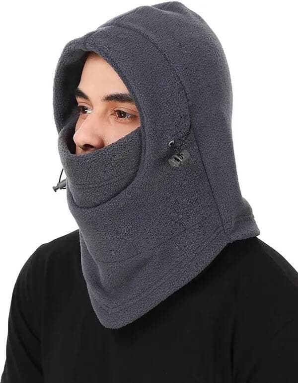 Solid Unisex Thermal Fleece Multifunction Balaclava Snood Full Face Mask (Navy Blue) Cap - HalfPe