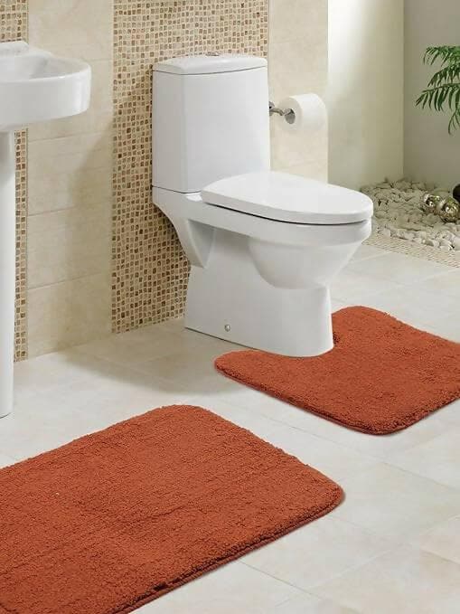 Lushomes Bathroom Mat, 1800 GSM Floor Mat with High Pile Microfiber, anti skid mat for bathroom floor with Contour footmat (Bathmat Size 19 x 30 Inch, Contour Size 19 x 19 Inch, Single Pc, Brown) - HalfPe