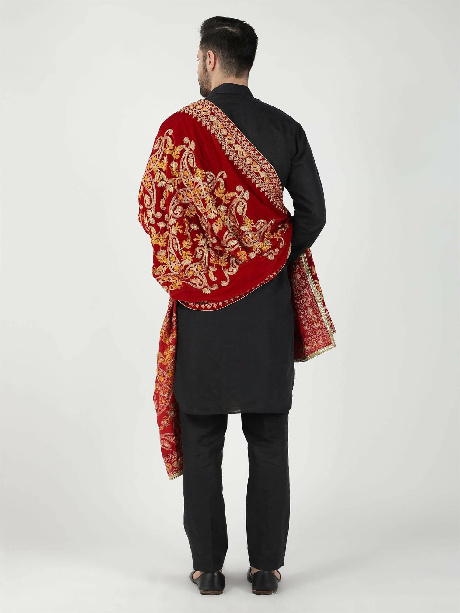 Moda Chales Men's Velvet Shawl (Red) - HalfPe