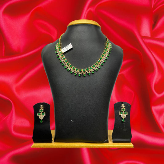 Gilded Glamour American Diamond Necklace with Earrings Set - HalfPe