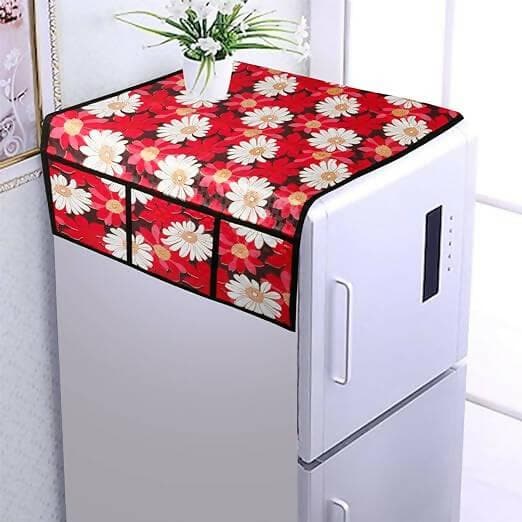 WISHLAND Set of 4 Pcs Fridge Cover Combo With 1 Fridge Top Cover with 6 Utility Pockets and 3 Pcs Multipurpose Fridge Mats - HalfPe