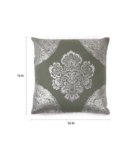 Lushomes Cushion covers 16 inch x 16 inch, Sofa Cushion Cover, Foil Printed Sofa Pillow Cover, festive cushion covers (Size 16 x 16 Inch, Set of 2, Green) - HalfPe