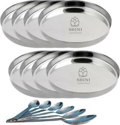 SHINI LIFESTYLE Steel Lunch plates with spoon (pack of 16) - HalfPe