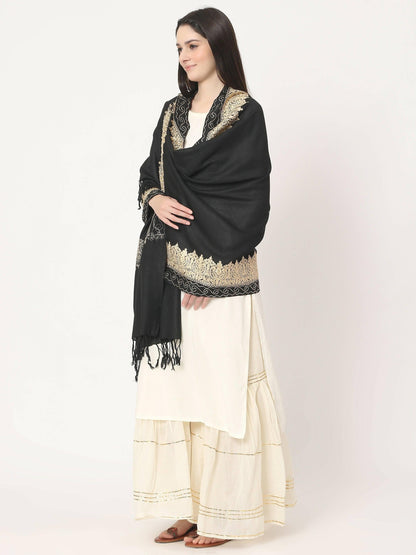 Black Brown Embroidered Stole for women - HalfPe