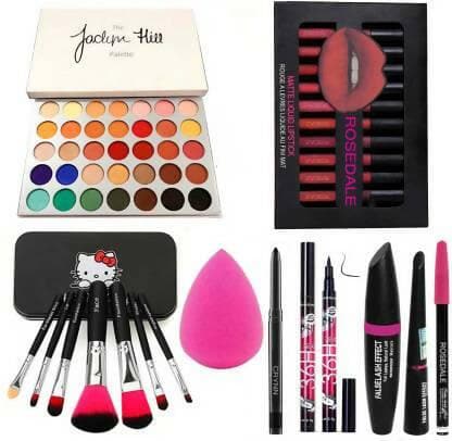 Crynn 26-Piece Beauty Set: Kajal, Blender, 3in1 Liner, Palette, Brushes, Lipsticks - HalfPe