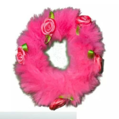 SENECIO Random Exclusive Rose Fluffy Fur Soft Rubber Band Hair Tie Scrunchies (pack of 2) - HalfPe