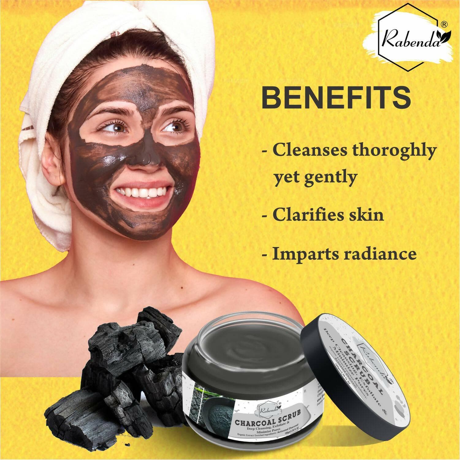 Rabenda NATURAL'S Bamboo Charcoal Face & Body Scrub With Activated Charcoal, Peppermint & Thyme For Helps in Deep Exfoliation and Remove Blackheads Scrub (pack of 2) - HalfPe