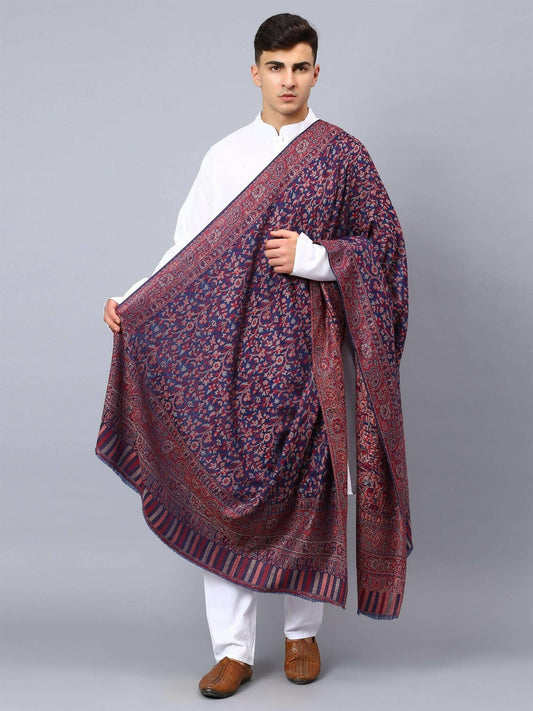 Blue Fine Wool Kani Multiweave Shawl - HalfPe