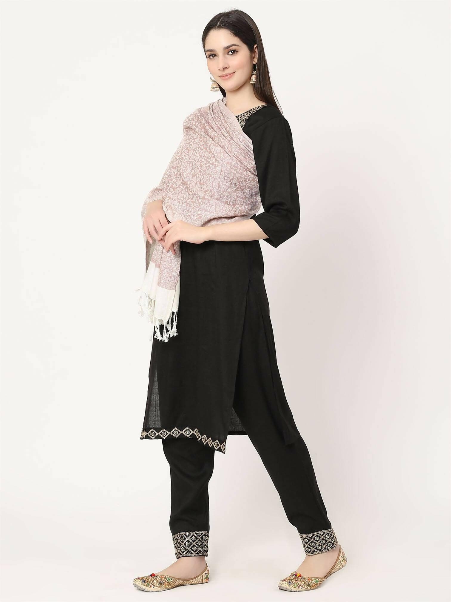 White Paisley Pattern Viscose Stole for women - HalfPe