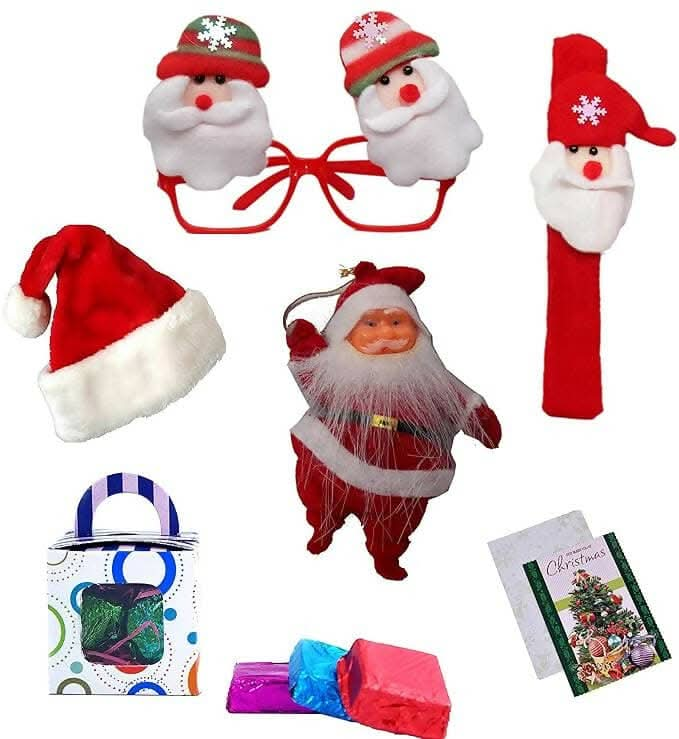 MANTOUSS Christmas Gift for Kids -1Christmas Cap,1 Wrist Band,1 Goggle , 1 Santa Claus+a Box of Handmade s for Kids/Party+1 Christmas Card - HalfPe