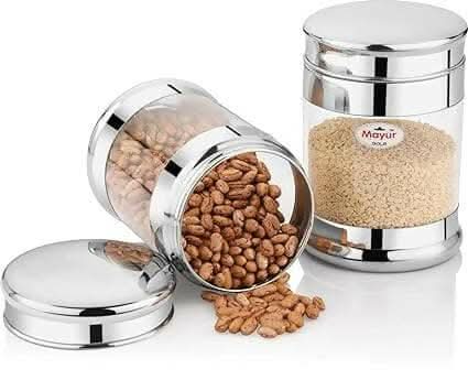 Mayur Gold Stainless Steel Storage Jar Steel Container set | Matte Canister | Steel Grocery Store Box | Kitchen Jars ( Set of 2) - HalfPe