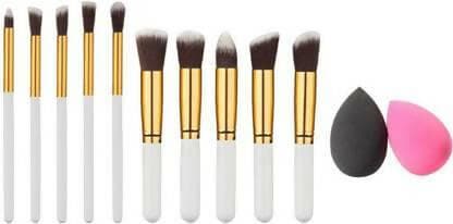 Bingeable Foundation Brush Make Up Brushes, 10Pcs Natural Professional Makeup Brushes Set Foundation Blending Brush Tool Cosmetic Kits Makeup Set Brushes+ 2 Pcs Makeup Sponge Puff (Pack of 10) - HalfPe