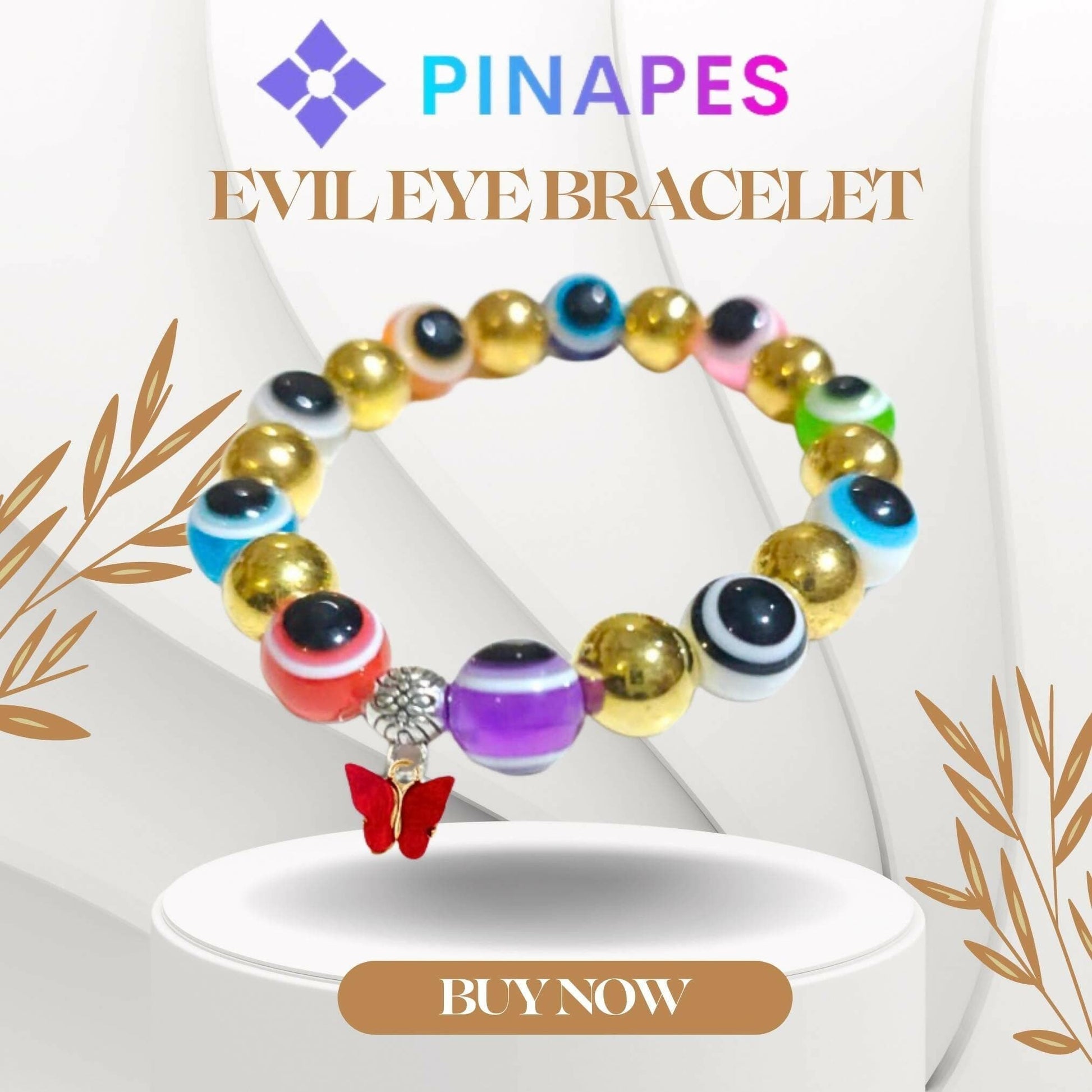 Pinapes Butterfly Beads and Evil Eye Charm Bracelet A Must-Have for Fashionable and Superstitious Women with red butterfly (multi color) - HalfPe