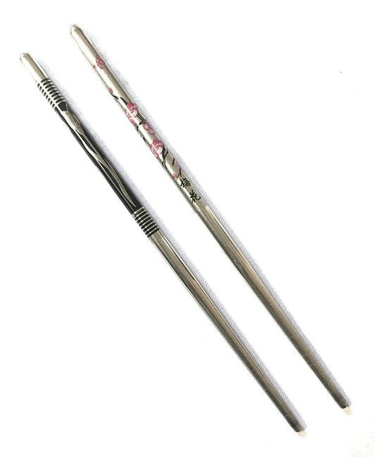 SENECIO Metal Bun/Juda Stick 18.5 Cm Floral Geometric Printed Colorful Chopstick Hair Stick(Pack Of 2) - HalfPe