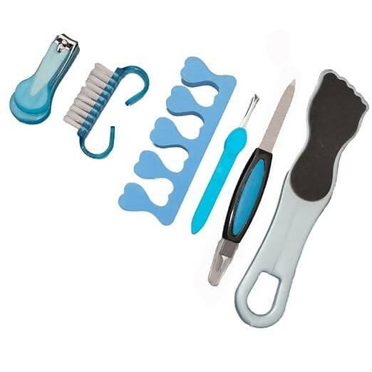 SENECIO Manicure Pedicure Kit With Brush,Nail Cutter,Toe Separator Blue Color (6 In 1 Nail Art Set ) - HalfPe