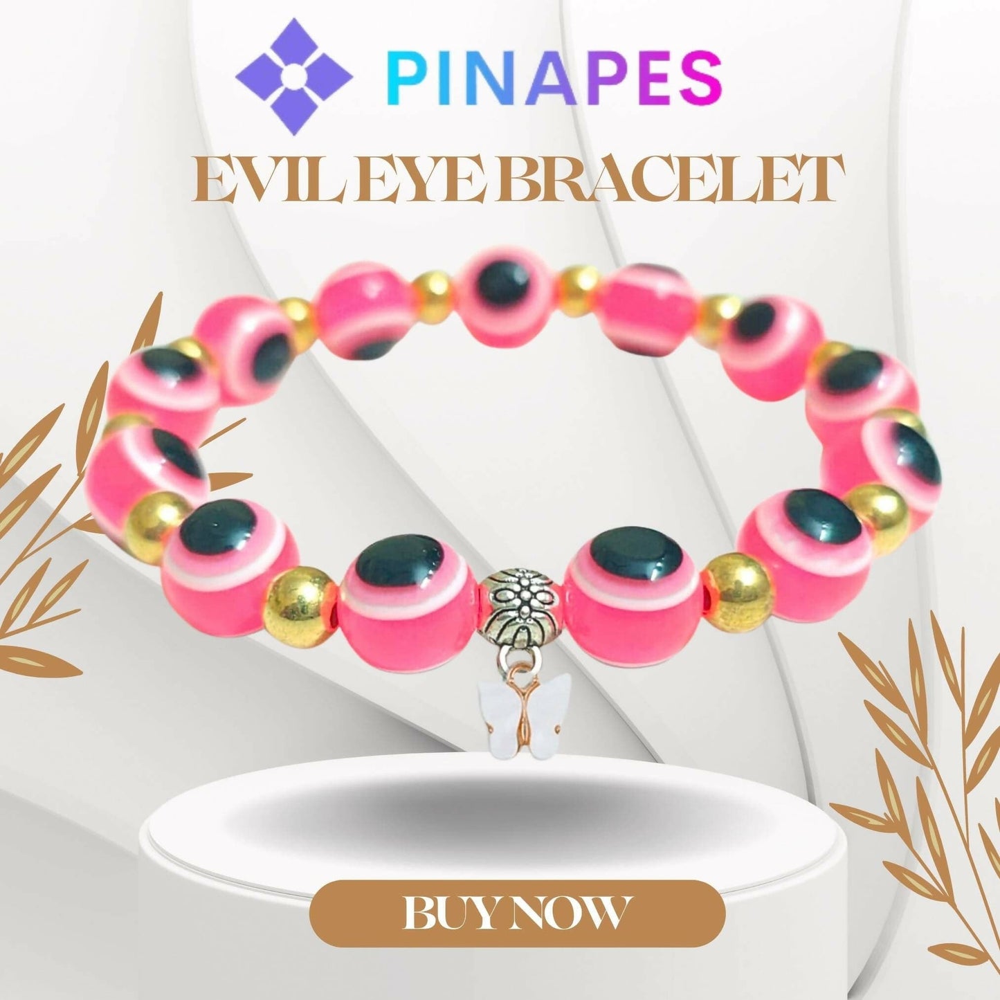 Pinapes white Butterfly Beads and Evil Eye Charm Bracelet A Must-Have for Fashionable and Superstitious Women (Pink) - HalfPe