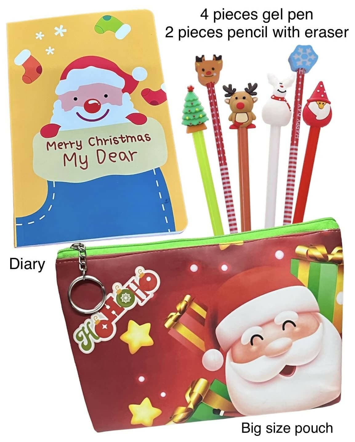 Le Delite Santa Claus - Stationery Combo with Diary Pen Pencil Eraser - HalfPe