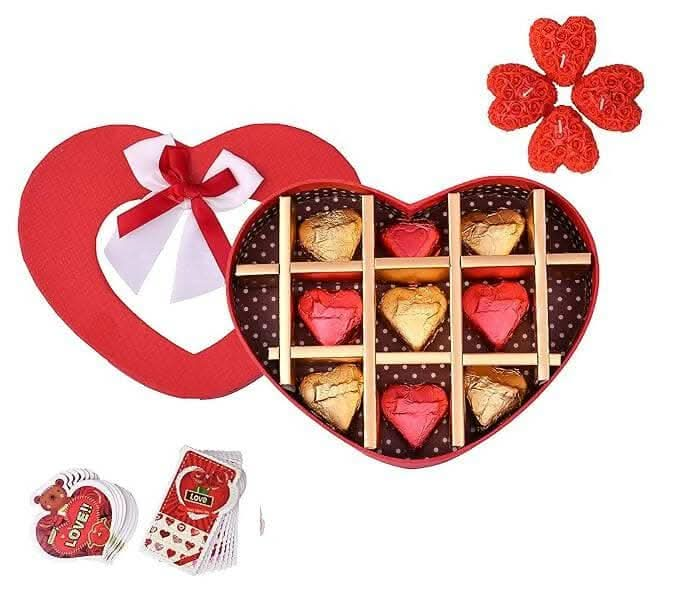 MANTOUSS Heart Shaped Chocolate-Heart Shaped Chocolate Box+Valentines Day Greeting Card + Heart Shaped Love Candle - HalfPe