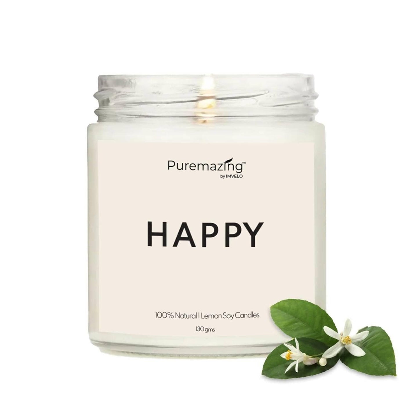 Puremazing by Imvelo 100% Soy Wax Candle - Happy - Lemon fragranced | Handmade and Smokeless Votive Candle | Bedroom/Spa/Home | Burning time of Upto 30hrs - HalfPe