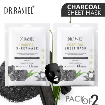 CHARCOAL SHEET MASK WITH SERUM THAT CONTROLS OIL, DEEP CLEANSING & PORE CONTROL(2 PACk) - HalfPe