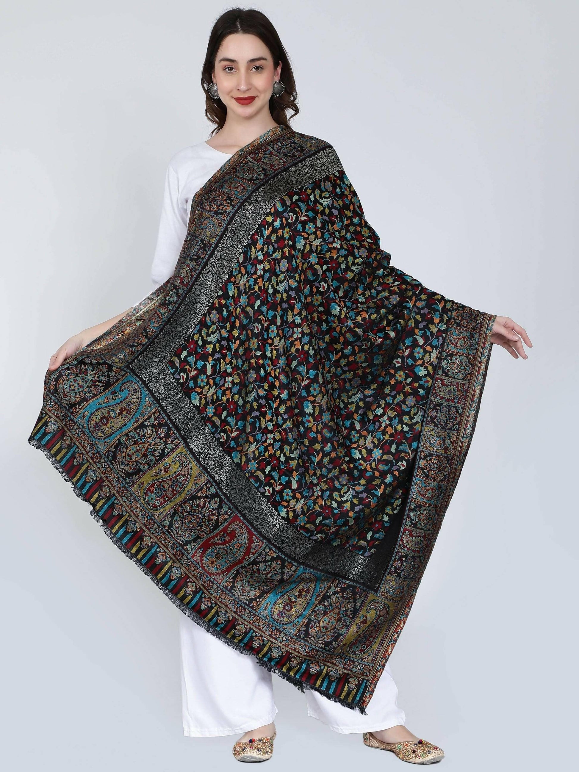 Black Modal Kani Shawl(40 x 80 IN) - HalfPe