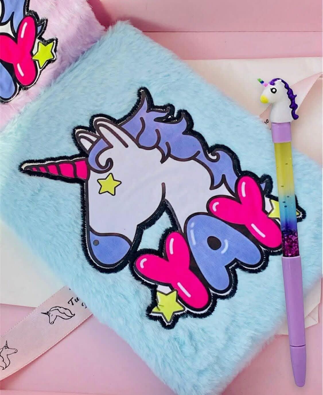 Unicorn fur diary with pen - halfpeapp