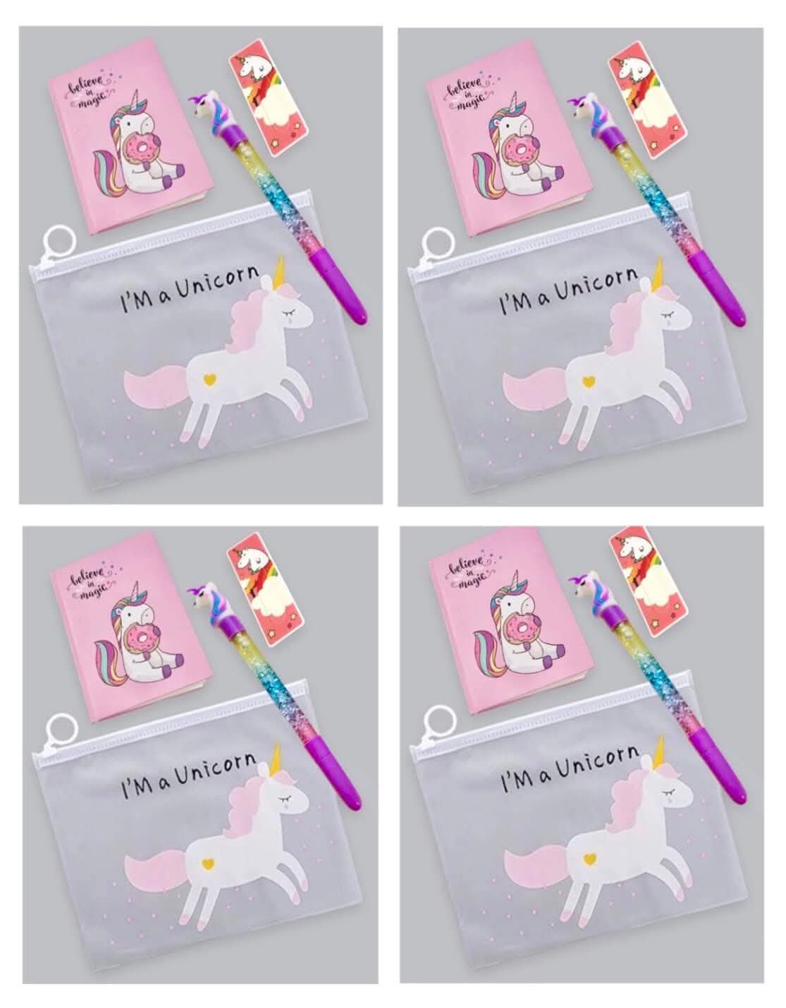 Unicorn gift set of clear folder pouch , A6 diary , pen and bookmark (pack of 4) - halfpeapp