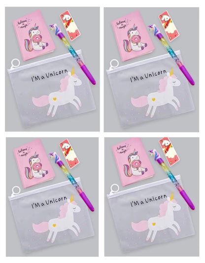 Unicorn gift set of clear folder pouch , A6 diary , pen and bookmark (pack of 4) - halfpeapp
