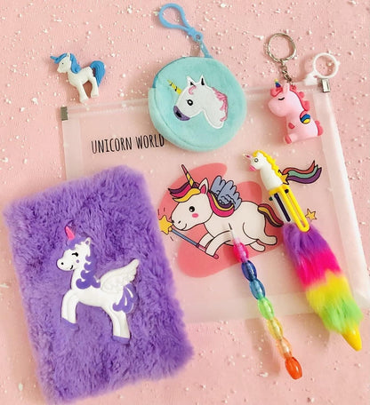 Unicorn theme fur diary , wallet , keychain and eraser - halfpeapp