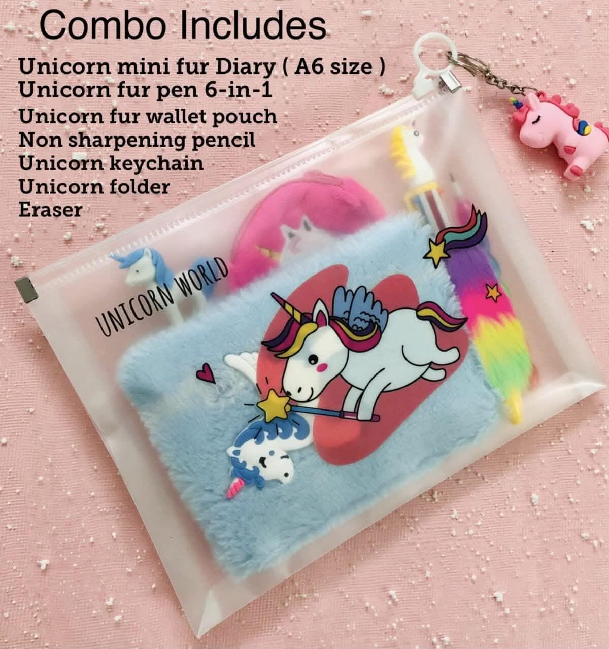 Unicorn theme fur diary , wallet , keychain and eraser - halfpeapp